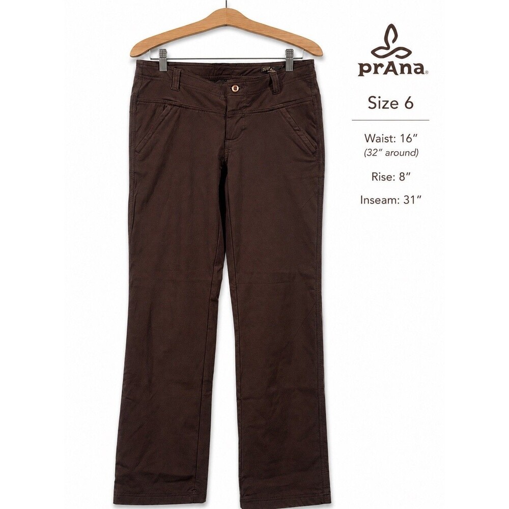 prAna Women’s Brown Straight Leg Pants Flat Front Low Rise Size 6 31 in